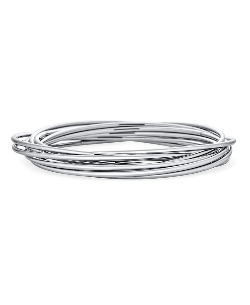 Bling Jewelry Set Of 10 Interlocking Twist Multi Stacking Bangle Bracelets Round Smooth Thin Stainless Steel