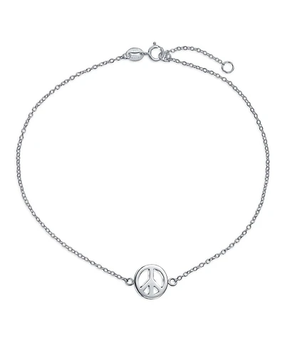 Bling Jewelry Peace Sign Symbol Anklet Charm Anklet Link Ankle Bracelet Sterling Silver Adjustable 9 To 10 Inch With Extender