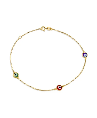 Bling Jewelry Protection Amulet Minimalist Delicate Multi Color Evil Eye Anklet Ankle Bracelet Yellow Gold Plated .925 Sterling Silver Chain 9-10 Inch