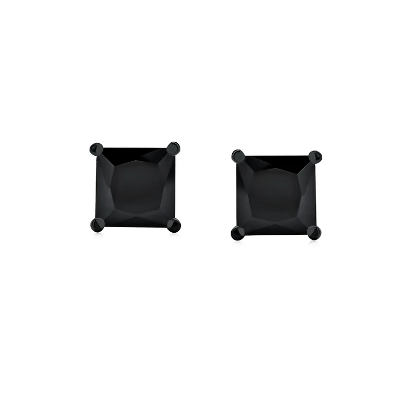 Bling Jewelry Black Square Solitaire Cz Stud Earrings Secure Screw back Black Plated .925 Sterling Silver