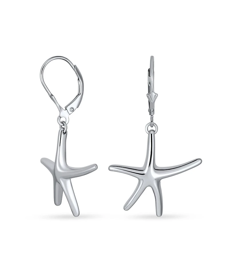 Bling Jewelry Hawaiian Seaside Escape Tropical Vacation Nautical Dangle Starfish Earrings Simple Large Lever Back Sterling Silver Jewelry