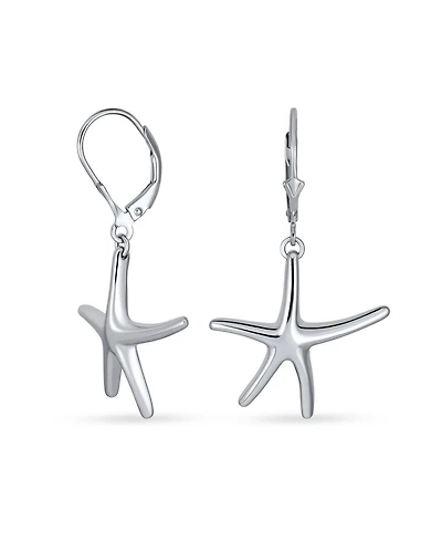 Bling Jewelry Hawaiian Seaside Escape Tropical Vacation Nautical Dangle Starfish Earrings Simple Large Lever Back Sterling Silver Jewelry