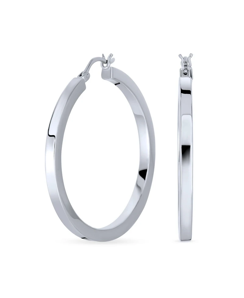 Bling Jewelry Simple Large Round Flat Square Tube Big Hoop Earrings Sterling Silver Hinged Notched Post 1.65 Inch Diameter