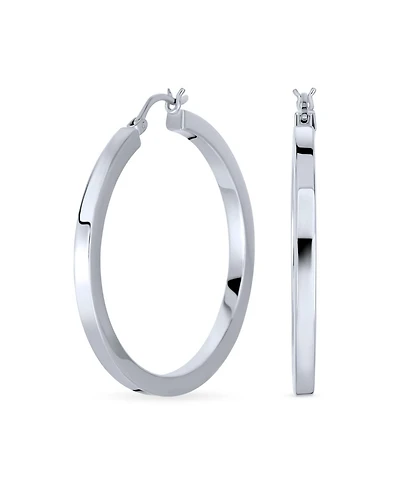 Bling Jewelry Simple Large Round Flat Square Tube Big Hoop Earrings Sterling Silver Hinged Notched Post 1.65 Inch Diameter