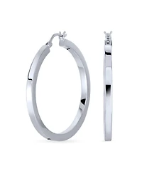 Bling Jewelry Simple Large Round Flat Square Tube Big Hoop Earrings Sterling Silver Hinged Notched Post 1.65 Inch Diameter