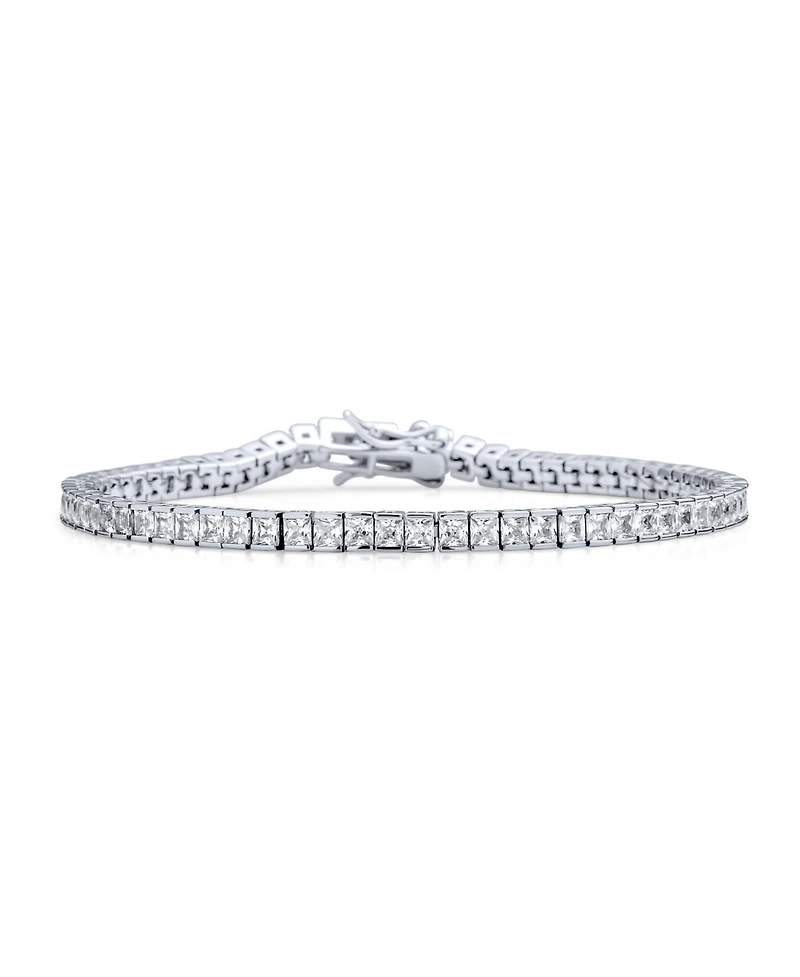 Bling Jewelry 10CT Simple Classic Cubic Zirconia Square Clear Princess Cut Cz Tennis Bracelet Prom Sterling Silver