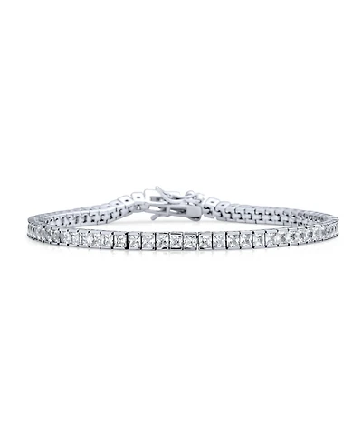 Bling Jewelry 10CT Simple Classic Cubic Zirconia Square Clear Princess Cut Cz Tennis Bracelet Prom Sterling Silver