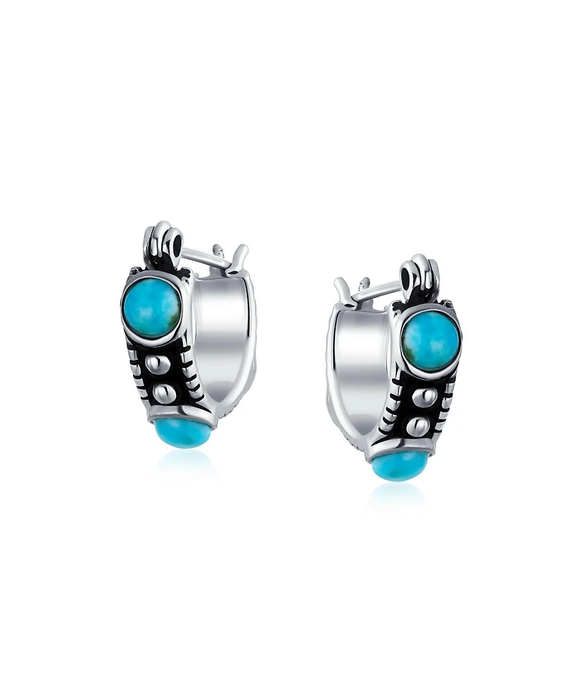 Bling Jewelry Bali Boho Cz Hoop Earrings with Turquoise Carnelian Onyx Beads Sterling Silver