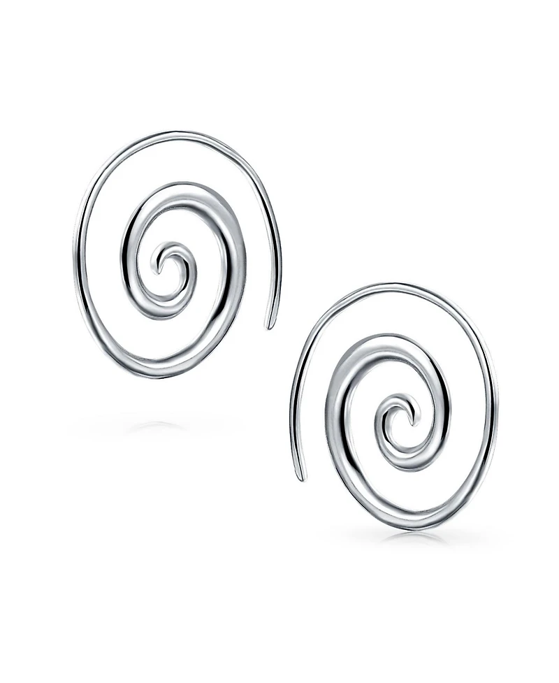 Bling Jewelry Geometric Tribal Swirl Wire Spiral Hoop Threader Earrings Sterling Silver