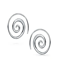Bling Jewelry Geometric Tribal Swirl Wire Spiral Hoop Threader Earrings Sterling Silver