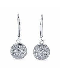 Bling Jewelry Minimalist Geometric Cubic Zirconia Pave Cz Disco Ball Lever back Drop Statement Earrings Prom Sterling Silver