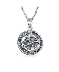 Bling Jewelry Pisces Zodiac Sign Astrology Horoscope Round Medallion Pendant For Women Necklace Sterling Silver