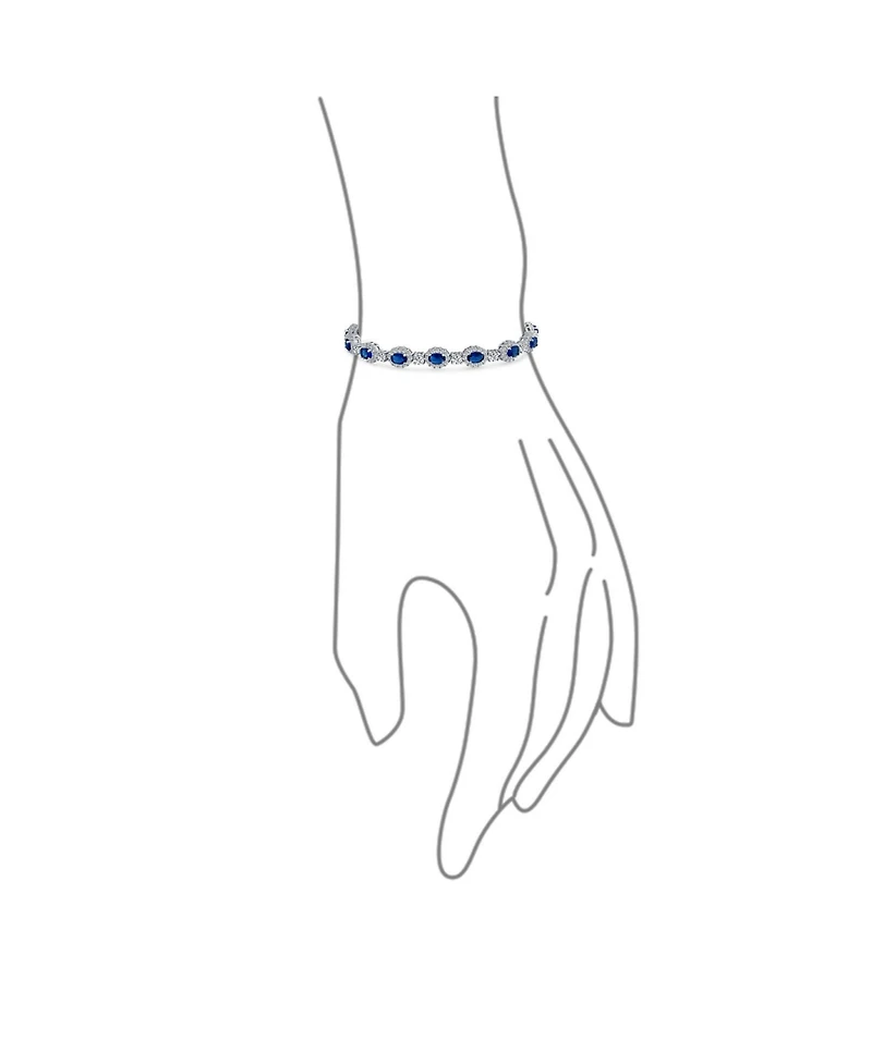Bling Jewelry Cocktail Statement Halo Oval Cz Royal Blue Bracelet Sterling Silver Rhodium Plated 7.5 Inch