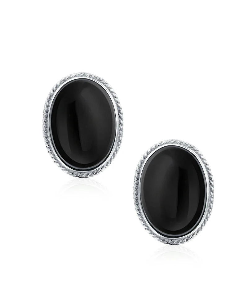 Bling Jewelry 7CT Oval Cabochon Natural Jade Lapis Lazuli Onyx Turquoise 14K Gold Plated Sterling Silver Clip-On Earrings