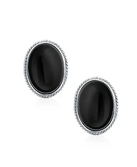 Bling Jewelry 7CT Oval Cabochon Natural Jade Lapis Lazuli Onyx Turquoise 14K Gold Plated Sterling Silver Clip-On Earrings