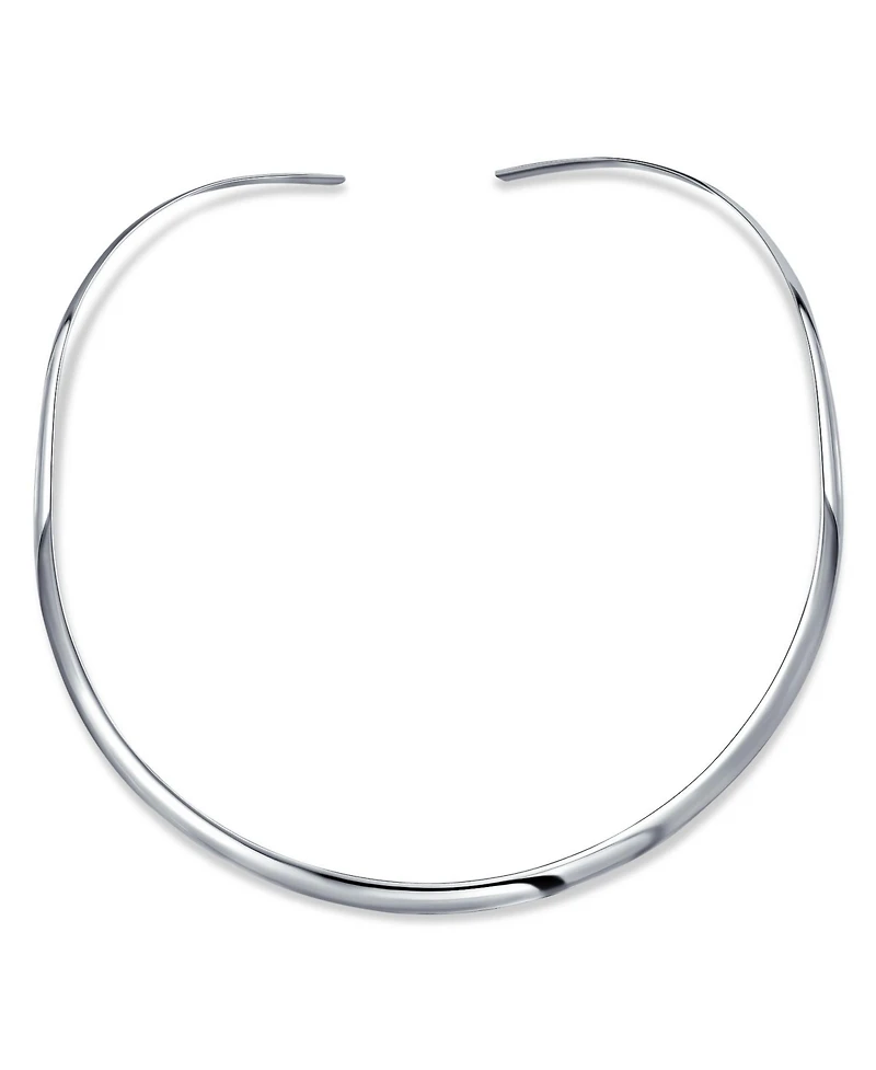 Bling Jewelry Basic Simple Thin Flat Slider Open Collar Contoured Statement Necklace Silver Sterling 4MM