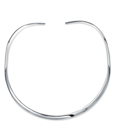 Bling Jewelry Basic Simple Thin Flat Slider Open Collar Contoured Statement Necklace Silver Sterling 4MM