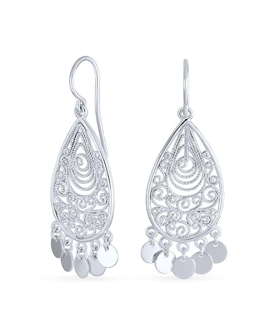 Bling Jewelry Moroccan Fashion Tear Shape Dangling Coins Statement Chandelier Earrings Sterling Silver