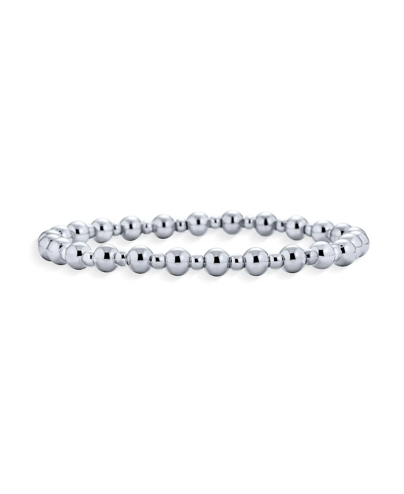 Bling Jewelry Modern Classic Round Alternating 3-5MM Ball Bead Stretch Bracelet Stretchable Shinny Sterling Silver