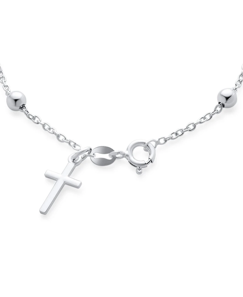 Bling Jewelry Thin Simple Religious Prayer Ball Beads Cross Rosary Bracelet Sterling Silver