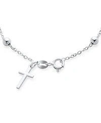 Bling Jewelry Thin Simple Religious Prayer Ball Beads Cross Rosary Bracelet Sterling Silver
