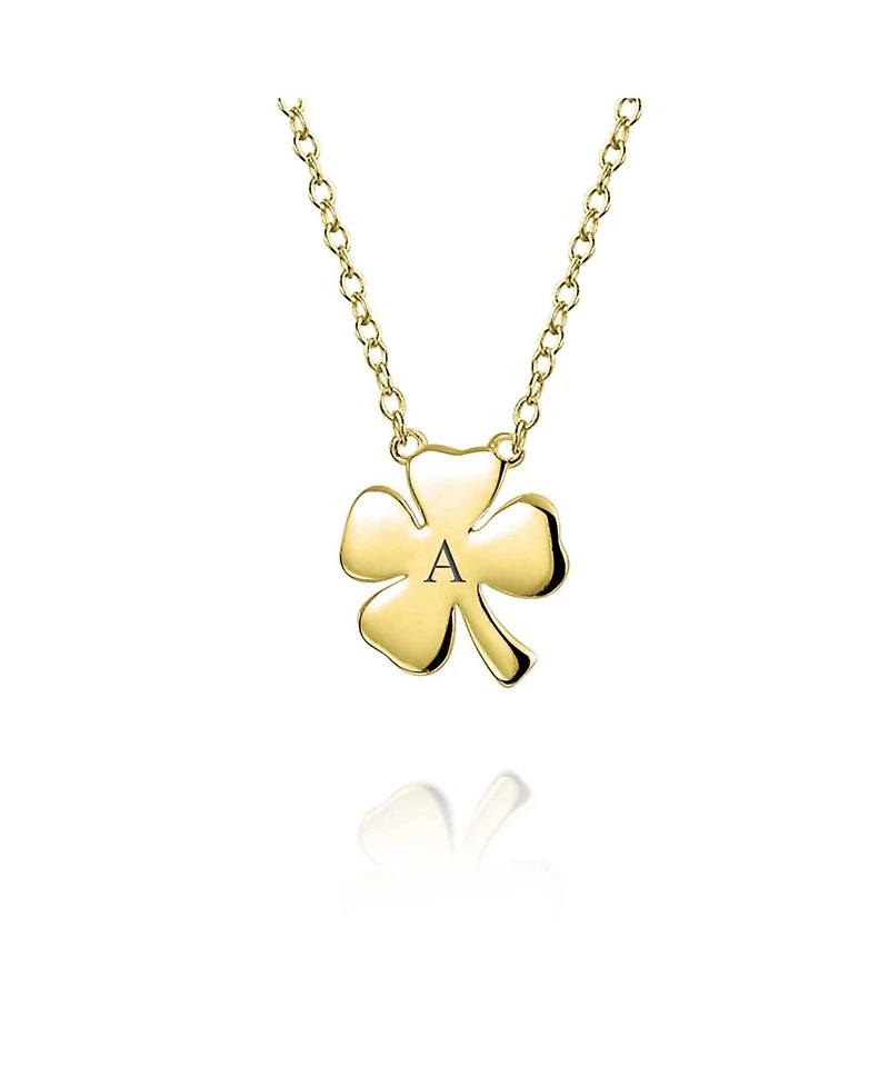 Bling Jewelry Irish Lucky Shamrock Good Luck Charm Four Leaf Clover Pendant Necklace For Women Yellow Gold Plated Sterling Silver