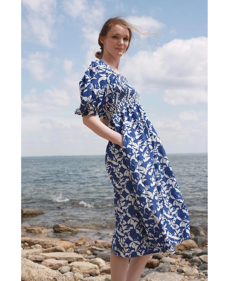 Jessie Zhao New York Animal World Smocked Cotton Silk Dress