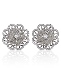Suzy Levian Sterling Silver Cubic Zirconia Large Pave Flower Stud Earrings