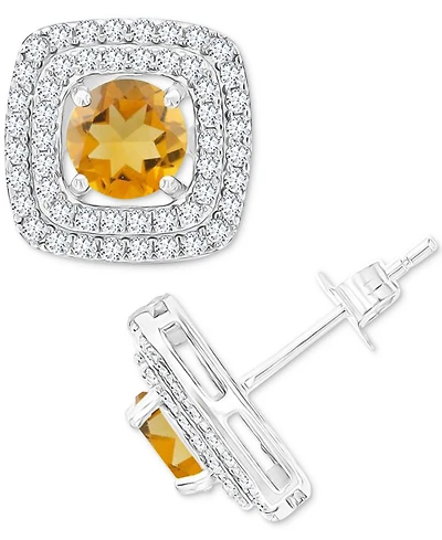 Gemstone & Lab-Grown White Sapphire (5/8 ct. t.w.) Square Halo Birthstone Stud Earrings Sterling Silver