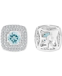 Gemstone & Lab-Grown White Sapphire (5/8 ct. t.w.) Square Halo Birthstone Stud Earrings Sterling Silver