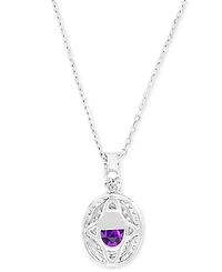 Amethyst (1-1/20 ct. t.w.) & Lab-Grown White Sapphire (1/2 Oval Halo Birthstone Pendant Necklace Sterling Silver, 16" + 2" extender (Also