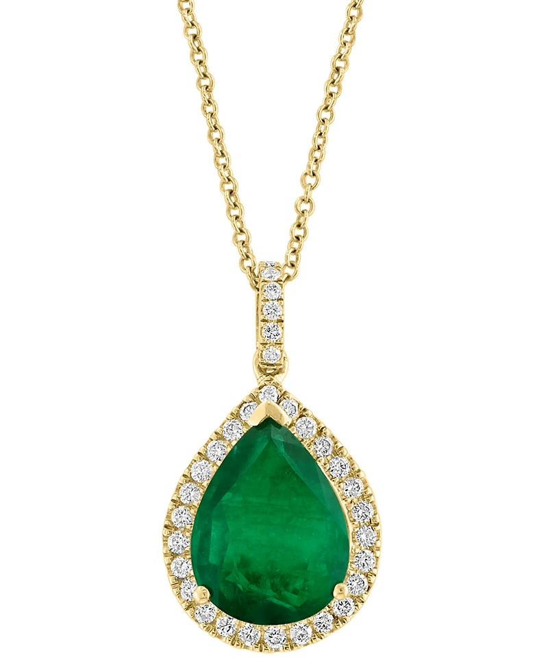 Effy Limited Edition Emerald (4-1/4 ct. t.w.) & Diamond (1/3 ct. t.w.) Pear Halo 18" Pendant in 14k Gold