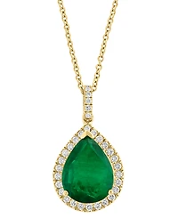 Effy Limited Edition Emerald (4-1/4 ct. t.w.) & Diamond (1/3 ct. t.w.) Pear Halo 18" Pendant in 14k Gold