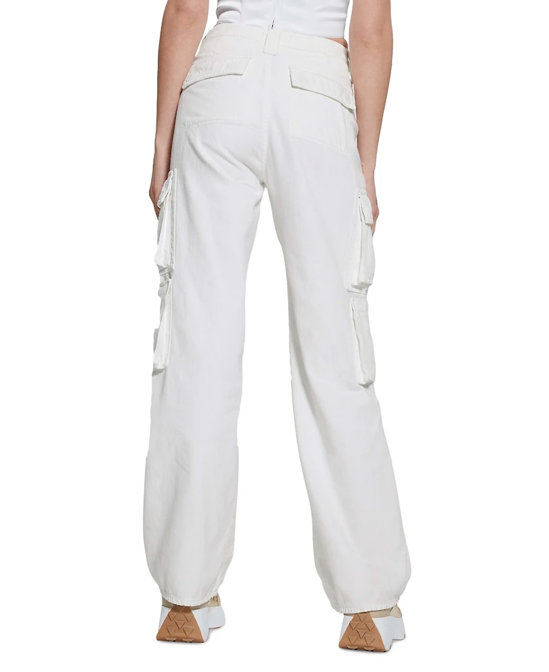 Guess Women's Kori High Rise Wide Leg Cotton Cargo Jeans