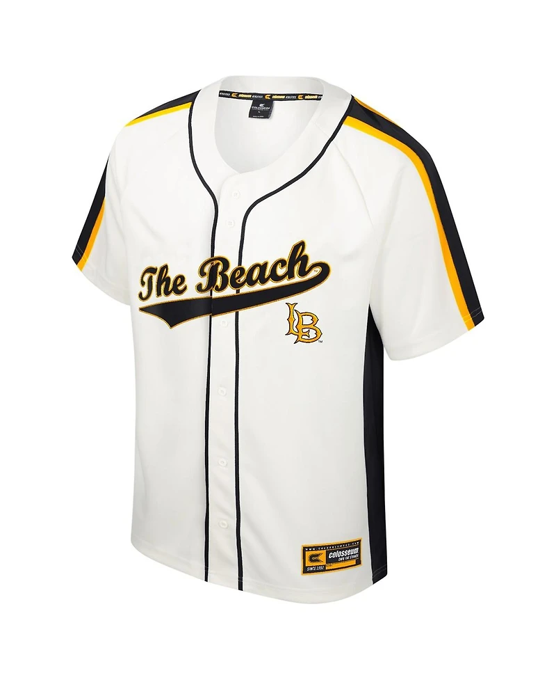 Men's Colosseum Cream Distressed Cal State Long Beach The Ruth Button-Up Baseball Jersey