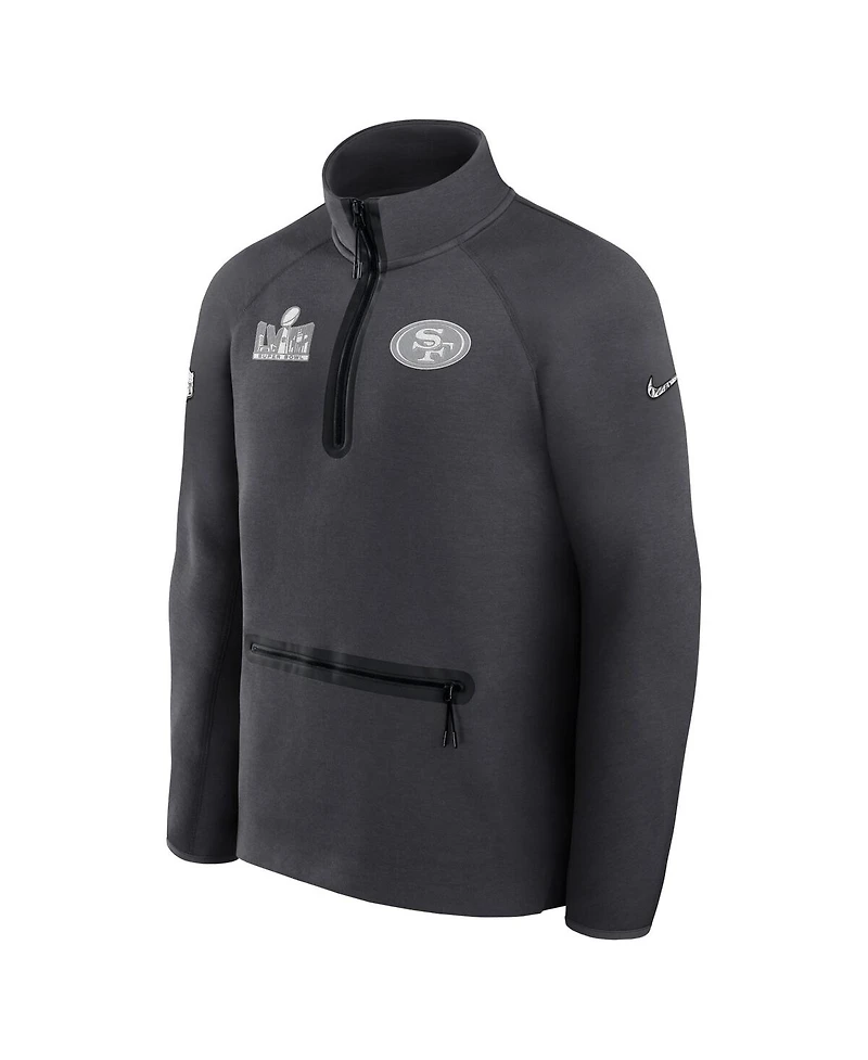 Men's Nike Anthracite San Francisco 49ers Super Bowl Lviii Opening Night Tech Fleece Half-Zip Pullover Top