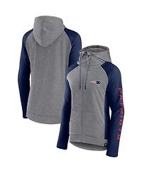 Women's Fanatics Heather Gray, College Navy New England Patriots Blind Side Lightweight Full-Zip Hoodie