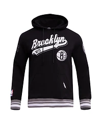 Men's Pro Standard Black Brooklyn Nets Script Tail Pullover Hoodie