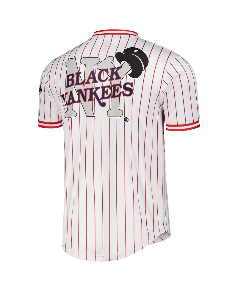 Men's Stitches White Distressed Black Yankees V-Neck Jersey