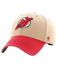 Men's '47 Brand Khaki, Red Distressed New Jersey Devils Dusted Sedgwick Mvp Adjustable Hat