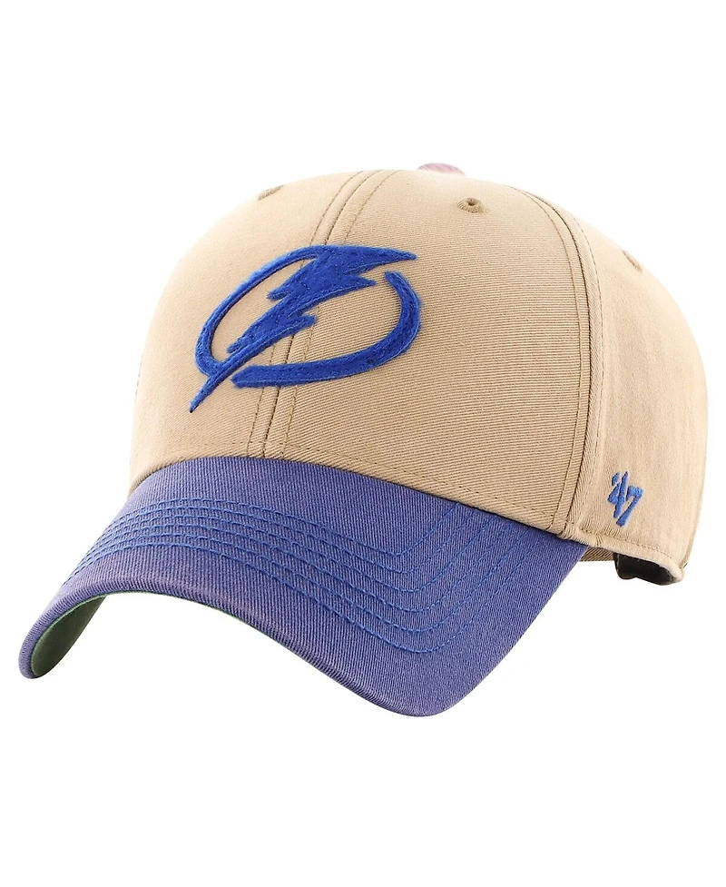 Men's '47 Brand Khaki, Blue Distressed Tampa Bay Lightning Dusted Sedgwick Mvp Adjustable Hat