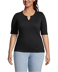 Lands' End Plus Cotton Polyester Modern Half Sleeve Splitneck