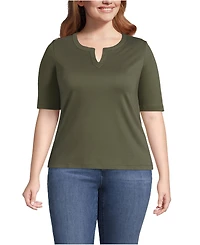 Lands' End Plus Cotton Polyester Modern Half Sleeve Splitneck