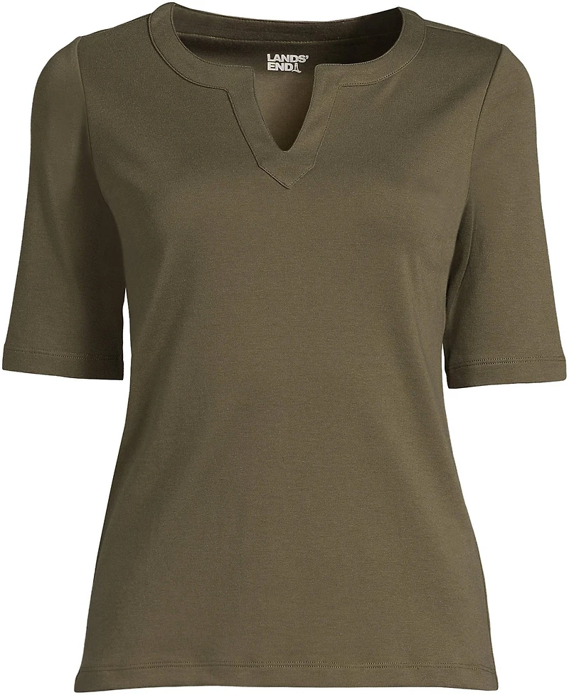 Lands' End Plus Cotton Polyester Modern Half Sleeve Splitneck