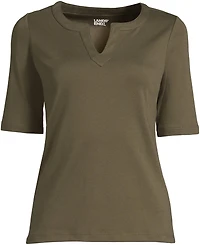 Lands' End Plus Cotton Polyester Modern Half Sleeve Splitneck