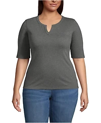 Lands' End Plus Cotton Polyester Modern Half Sleeve Splitneck