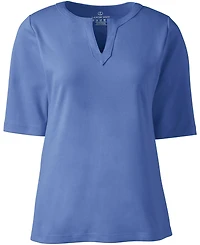 Lands' End Plus Size Cotton Polyester Modern Half Sleeve Splitneck