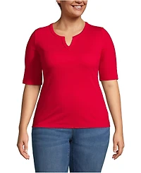 Lands' End Plus Cotton Polyester Modern Half Sleeve Splitneck