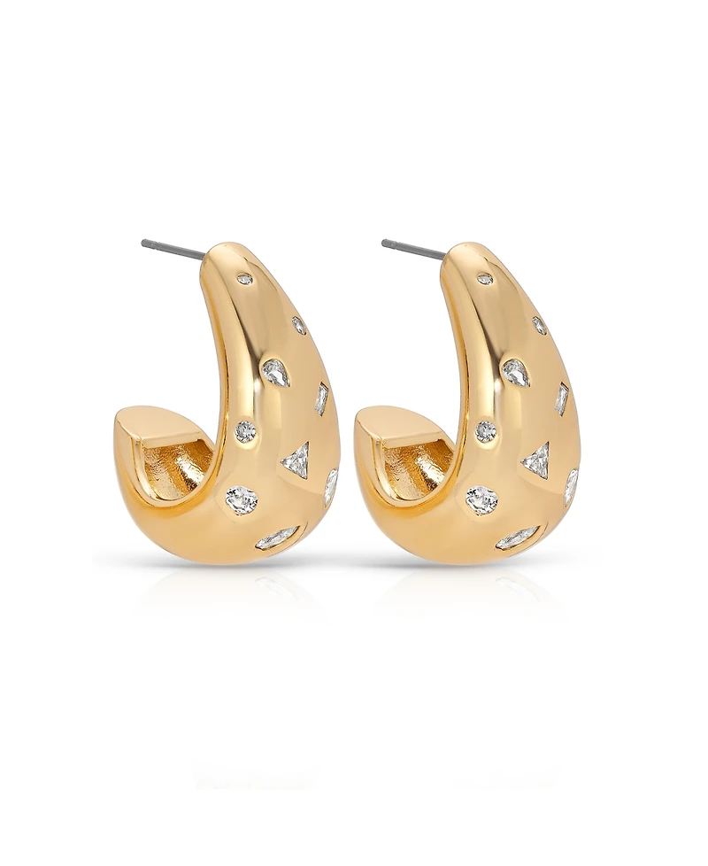 Ettika Bezel Crystal Dotted 18k Gold Plated Hoop Earrings