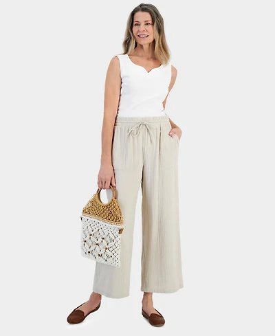 Style & Co Petite Gauze Wide-Leg Pull-On Pants, Created for Macy's